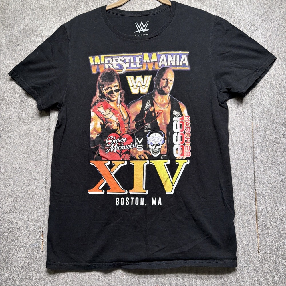 WWE WrestleMania XIV T Shirt Shawn Michaels vs Stone Cold Mens M Black - Picture 1 of 7